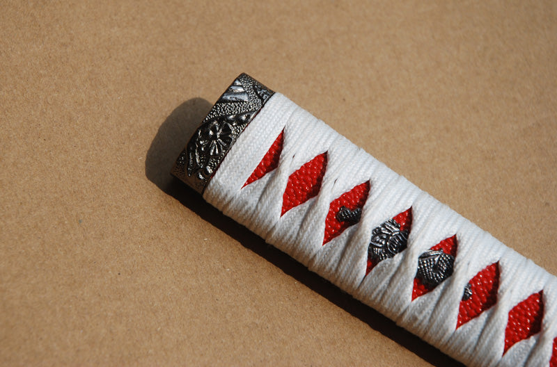 Handle Tsuka white Synthetic Silk Cord red Rayskin For Japanese