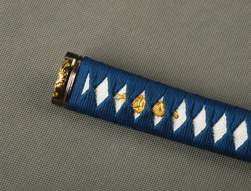 Handle Tsuka Blue Synthetic Silk Cord White Rayskin For Japanese