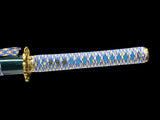 Japanese Samurai Sword Blue Blade Folded Steel Katana SHIJIAN180705