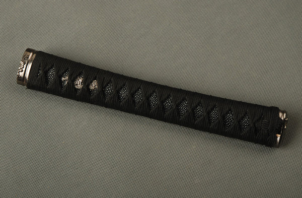 Handle Tsuka Black Synthetic Silk Cord Black Rayskin For Japanese Samurai Sword