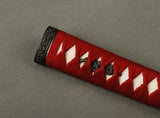 Red Synthetic Silk Cord Real Rayskin Handle Tsuka For Japanese Samurai Sword