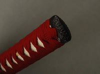 Red Synthetic Silk Cord Real Rayskin Handle Tsuka For Japanese Samurai Sword