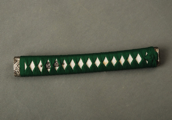 Green Synthetic Silk Cord Real Rayskin Handle Tsuka For Japanese Samurai Sword