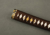 Brown Synthetic Silk Cord Real Rayskin Handle Tsuka For Japanese Samurai Sword