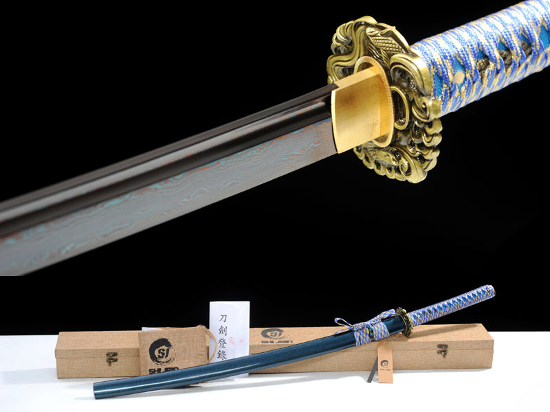 Japanese Samurai Sword Blue Blade Folded Steel Katana SHIJIAN180705