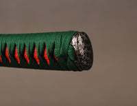 Handle Tsuka Green Synthetic Silk Cord Red Rayskin For Japanese Samurai Sword