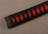 Handle Tsuka Black Synthetic Silk Cord Red Rayskin For Japanese Samurai Sword