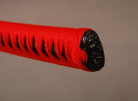 Handle Tsuka Red Synthetic Silk Cord Black Rayskin For Japanese Samurai Sword