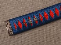 Handle Tsuka Blue Synthetic Silk Cord Red Rayskin For Japanese Samurai Sword