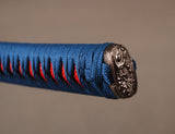 Handle Tsuka Blue Synthetic Silk Cord Red Rayskin For Japanese Samurai Sword