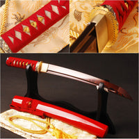 Japanese Samurai Sword Red Blade Folded Steel Tantō ESB304